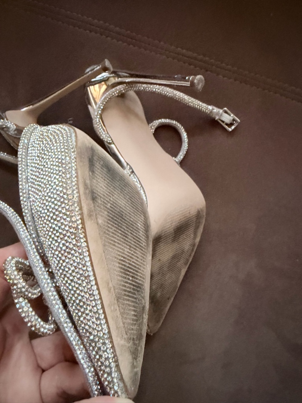 Steve Madden Silver Crystal Bow Pointed Toe Mules - Picture 7 of 7